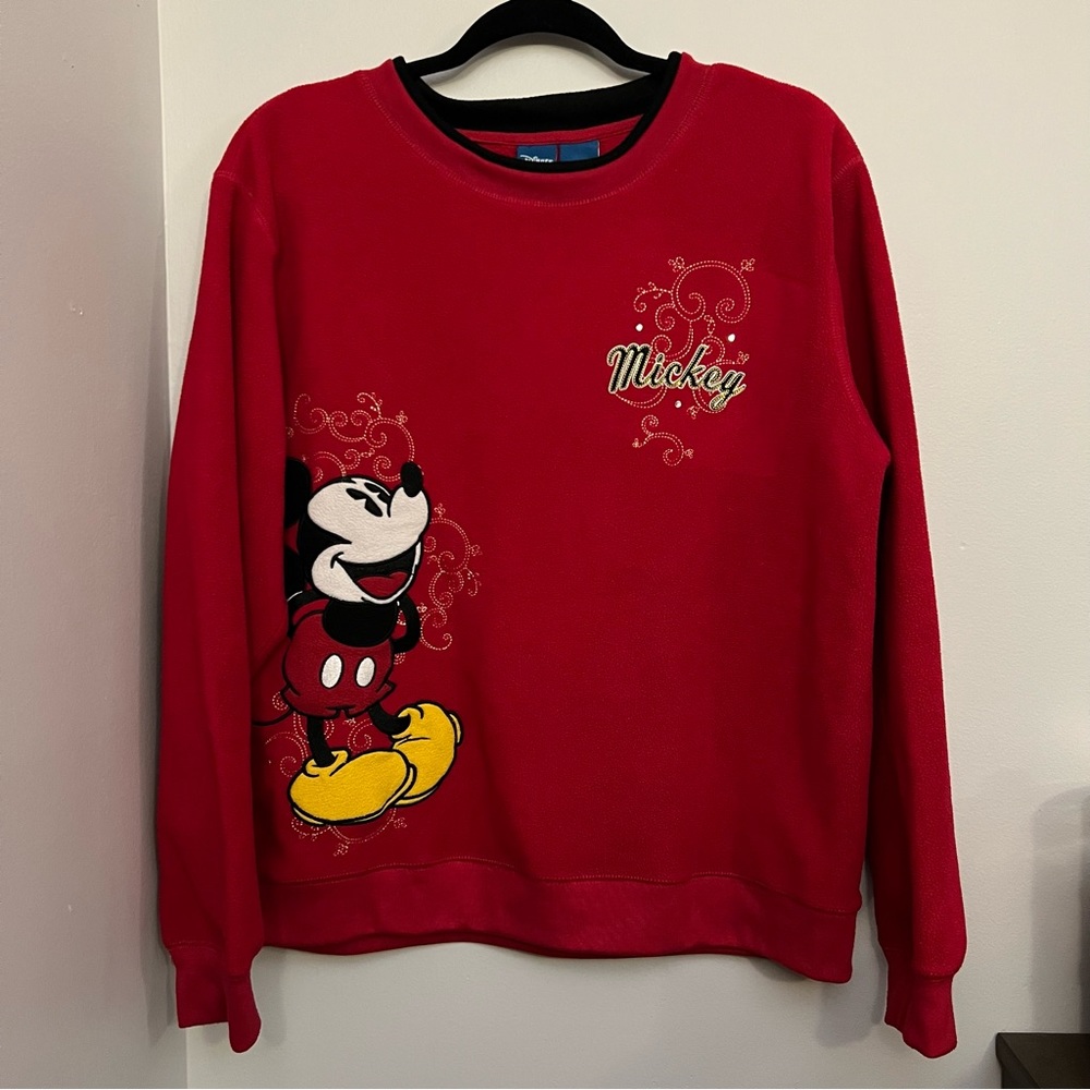 Vintage Mickey Mouse Crewneck Sweatshirt Medium Red Fleece Excellent Details